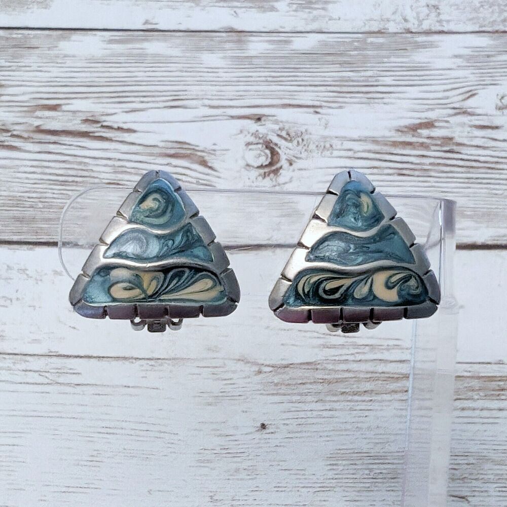 Vintage Clip On Earrings - Statement Unusual Triangle Design